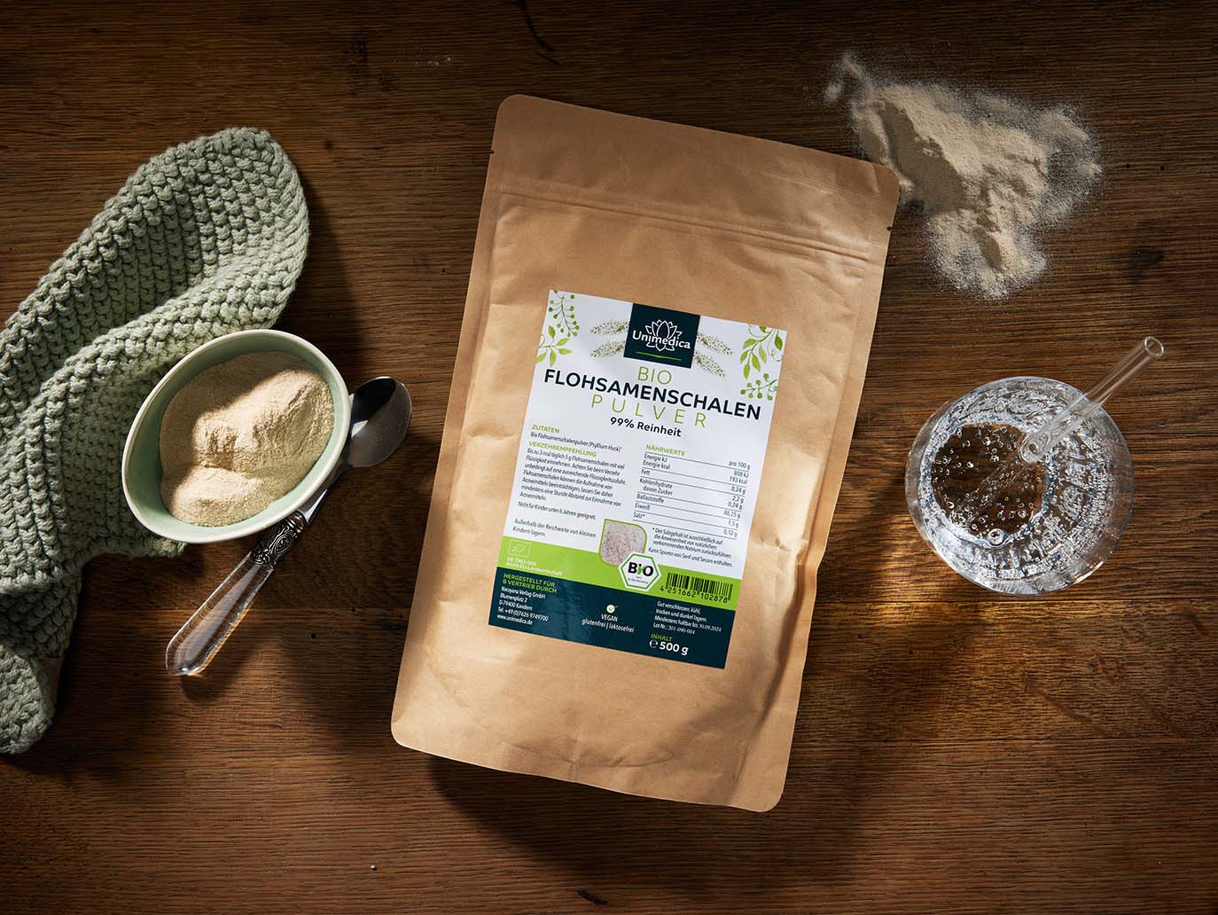 Bio Flohsamenschalen Pulver - 99 % Naturreinheit - Premiumqualität - 500 g - von Unimedica